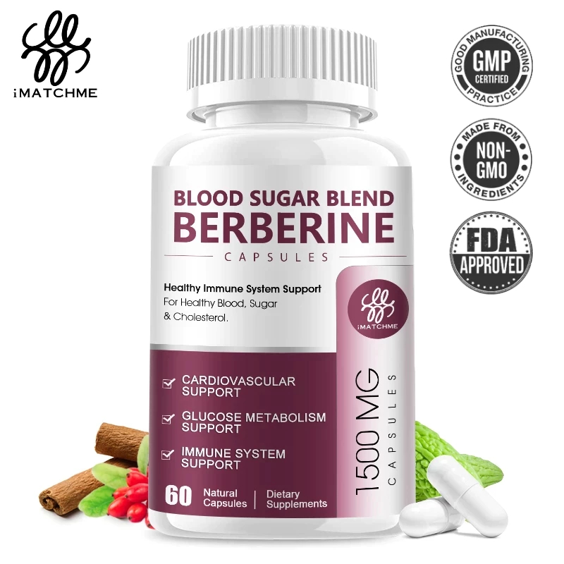 Imatchme Berberine แคปซูล เพื่อสุขภาพ น้ําตาลในเลือด ผสมผสาน คอเลสเตอรอล คาร์ดิโอวาส กลูโคส การเผาผลาญ สนับสนุน สําหรับผู้ชาย และผู้หญิง