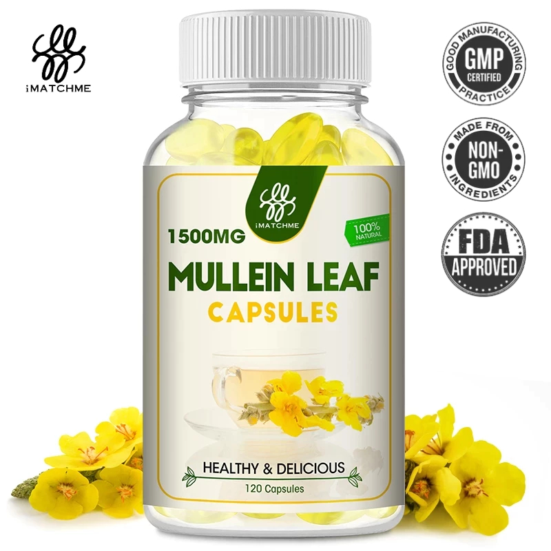 Imatchme Mullein Leaf Capsules สําหรับทําความสะอาดปอดและดีท ็ อกซ ์ clearance Respiratory Health Sup