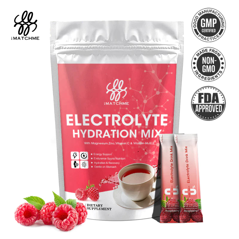Imatchme Electrolyte Hydration Mix Powder พร้อมแมกนีเซียม, สังกะสี,วิตามินซี,วิตามิน B6 B12 Energy Support Endurance Sports Nutrition Raspberry Flavourเครื่องดื่มออกกําลังกายสําหรับผู้ชายและผู้หญิง
