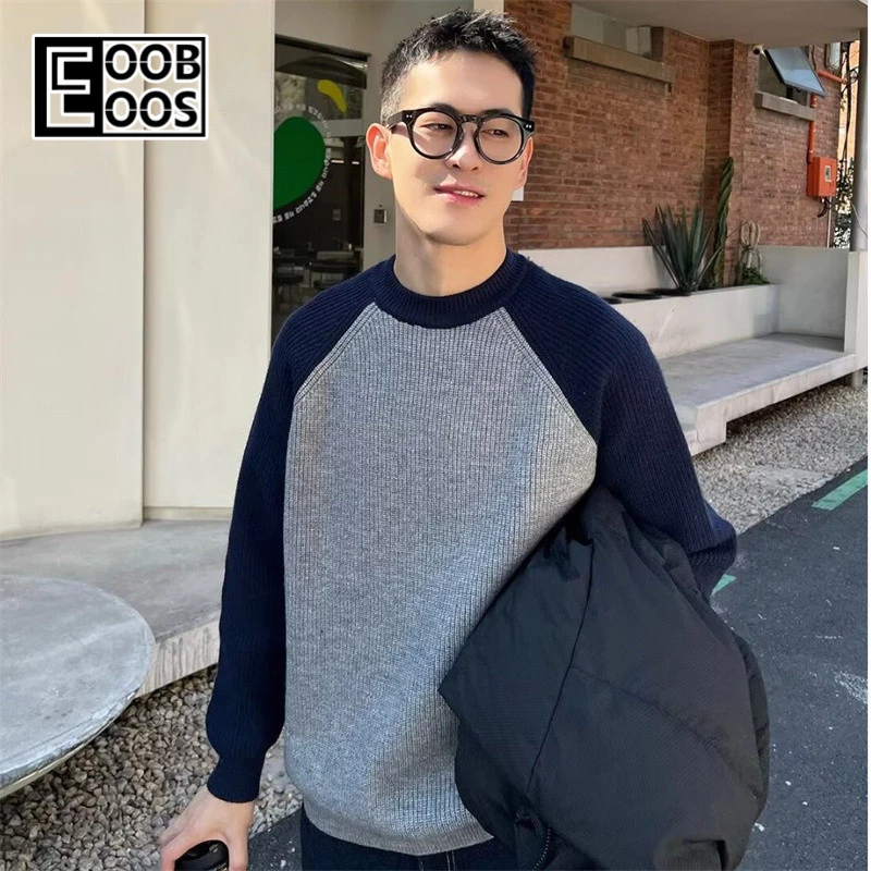 BOOBOOS เสื้อสเวตเตอร์ผู้ชาย New All-Match Trend Contrast Color Niche Casual Crew Neck Top