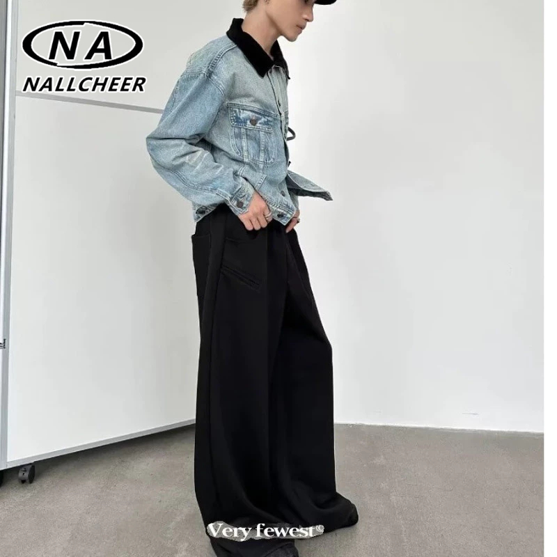 NALLCHEER กางเกงผู้ชายสไตล์เกาหลี Niche Advanced Grey Casual Straight-Leg Sweatpants