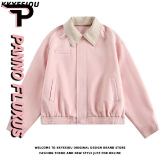 แพนโนฟลักซ์ แจ็คเก็ตผู้ชายอเมริกันย้อนยุคหลวมสบายๆหนังนิ่มสี…