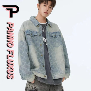 Pannofluxus แจ็คเก็ตยีนส์ผู้ชายอเมริกันย้อนยุคหลวมสบายๆการออ…