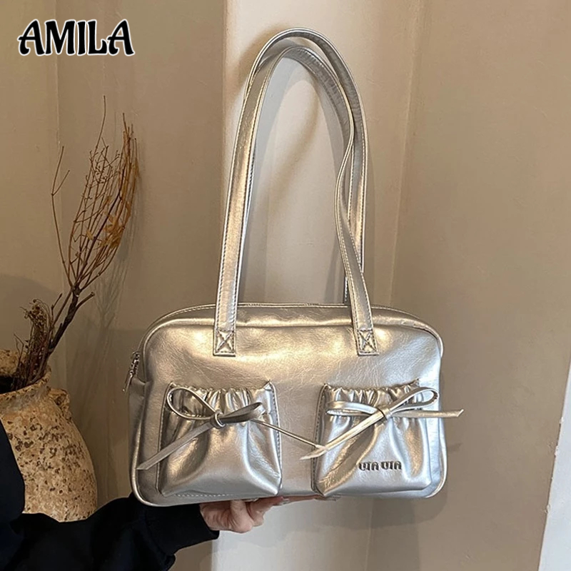 Amila กระเป ๋ าใต ้ วงแขนโบว ์ สไตล ์ เกาหลีทุกการแข ่ งขันกระเป ๋ าสะพายแฟชั ่ นเดินทาง