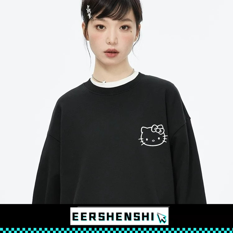 EERSHENSHI เสื้อกันหนาวผู้ชาย Hello Kitty พิมพ์ใหม่คอกลมญี่ปุ่นหวานมีชีวิตชีวาสไตล์วิทยาลัยสไตล์คู่รัก