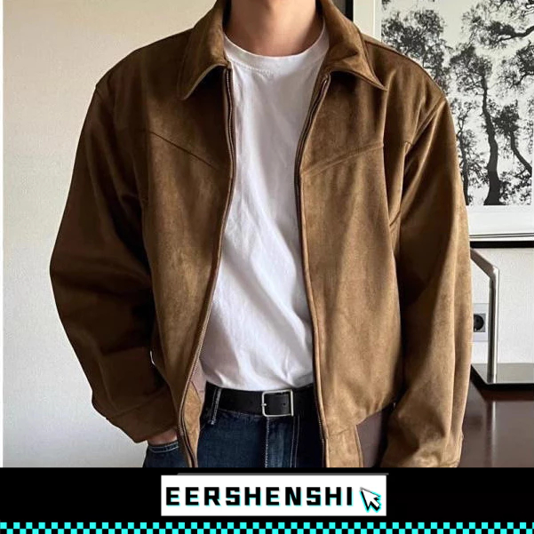 EERSHENSHI เสื้อแจ็คเก็ตผู้ชายฤดูใบไม้ร่วงและฤดูหนาวเกาหลีใต้สั้นหลวมปกซิปเสื้อแจ็คเก็ตเที่ยวบิน