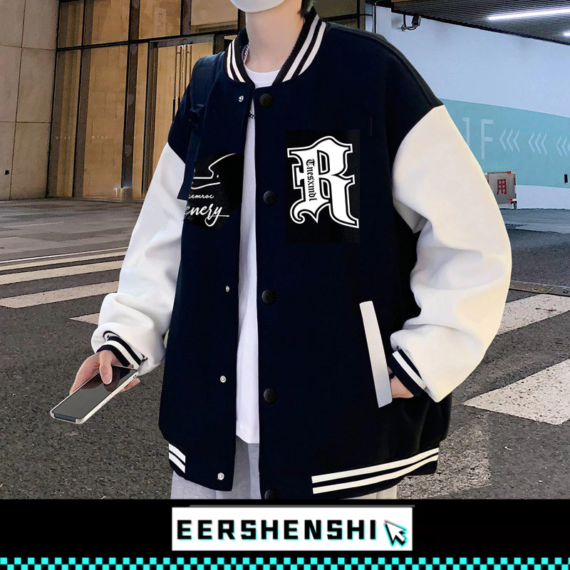 EERSHENSHI เสื้อแจ็คเก็ตผู้ชายอเมริกันแฟชั่นแบรนด์เบสบอลเครื่องแบบหลวม สูง ถนน เสื้อลําลอง