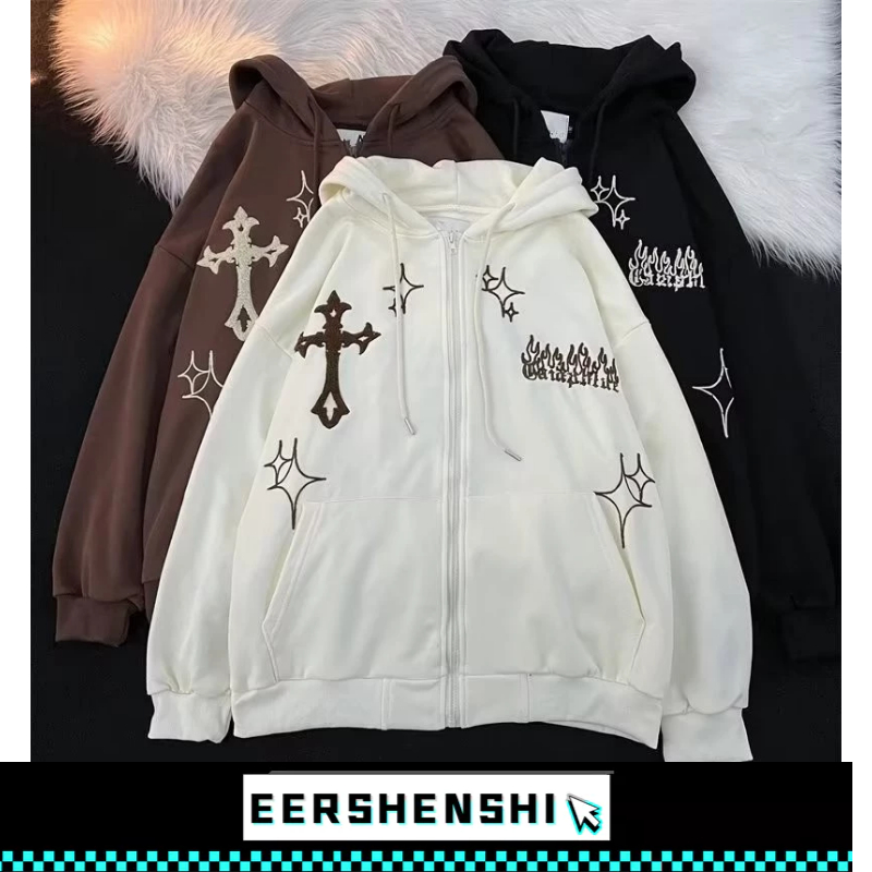 EERSHENSHI เสื้อฮู้ดผู้ชาย อเมริกันแฟชั่นแบรนด์ข้ามบางฮิปฮอปเสื้อคาร์ดิแกน