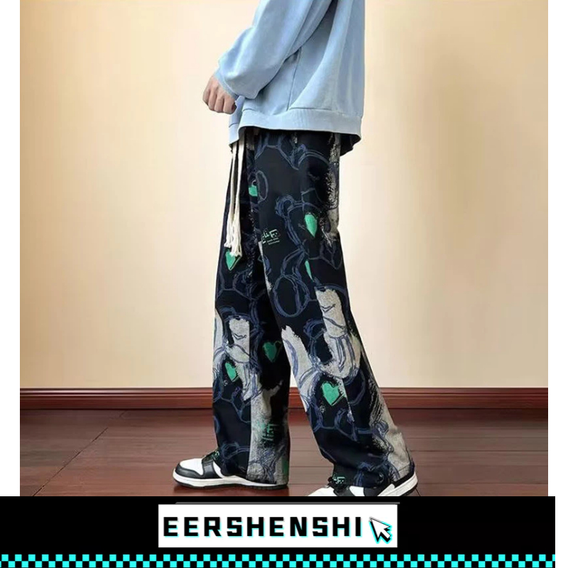 EERSHENSHI กางเกงผู้ชายกางเกงลําลองยอดนิยมสีคมชัดอินเทรนด์อินเทรนด์แบรนด์กีฬาศิลปะหลวม