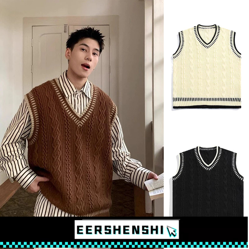 EERSHENSHI เสื้อกันหนาวผู้ชายเสื้อกั๊กอเนกประสงค์ลําลองหลวมสไตล์เกาหลีด้านบน