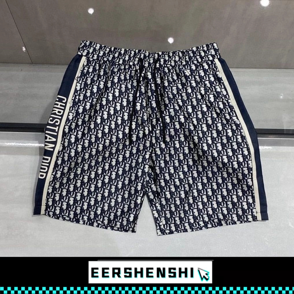 EERSHENSHI กางเกงขาสั้นผู้ชายแฟชั่นแบรนด์ ซีดี ลายตัวอักษรโลโก้การพิมพ์ลําลองกีฬาคู่ กางเกงวอร์ม