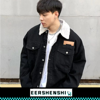 EERSHENSHI เสื้อโค้ทผู้ชายเสื้อโค้ทยีนส์บุขนสําหรับฤดูหนาวแบ…
