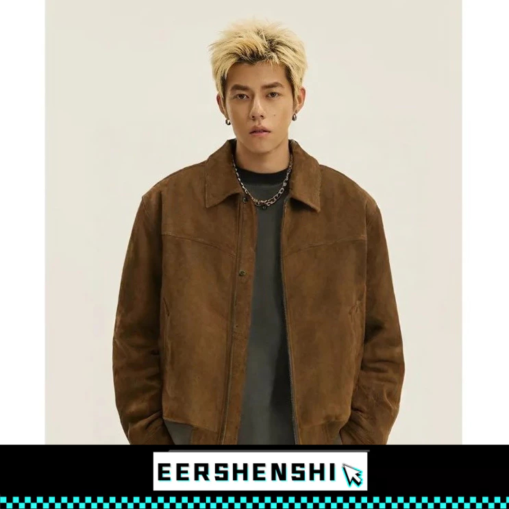 EERSHENSHI เสื้อแจ็คเก็ตผู้ชายฤดูใบไม้ร่วงและฤดูหนาวเสื้อแจ็คเก็ตปกหลวมย้อนยุคอเมริกัน