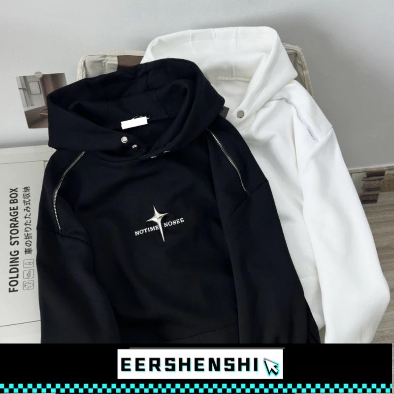 EERSHENSHI เสื้อฮู้ดผู้ชายสไตล์อเมริกันย้อนยุคถนนข้ามฤดูใบไม้ร่วงหลวมแขนยาวคลุมด้วยผ้า