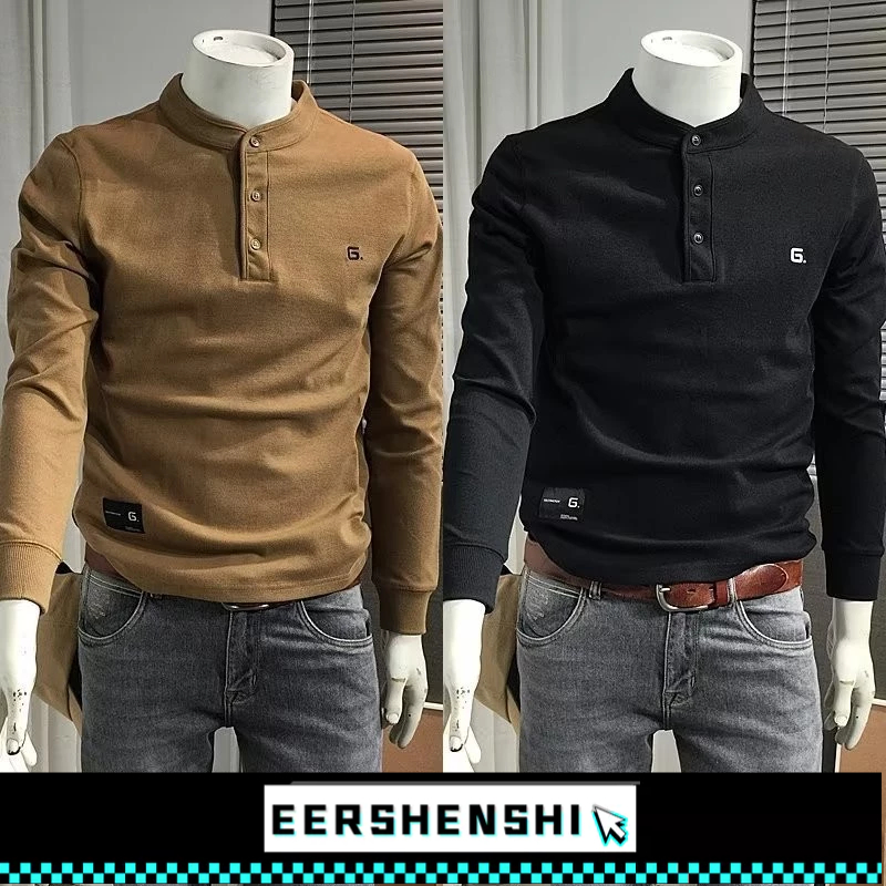 EERSHENSHI เสื้อกันหนาวผู้ชายลําลองยืนปกตรงสีทึบแฟชั่นใหม่