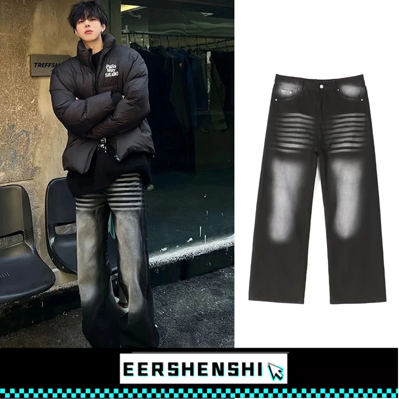EERSHENSHI กางเกงยีนส์ผู้ชายทรงหลวมสไตล์อเมริกันย้อนยุคสไตล์ใหม่