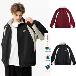 TIANLESIWEI เสื้อแจ็คเก็ตผู้ชายเย็บสี เสื้อแจ็คเก็ตคอตั้งสไต…