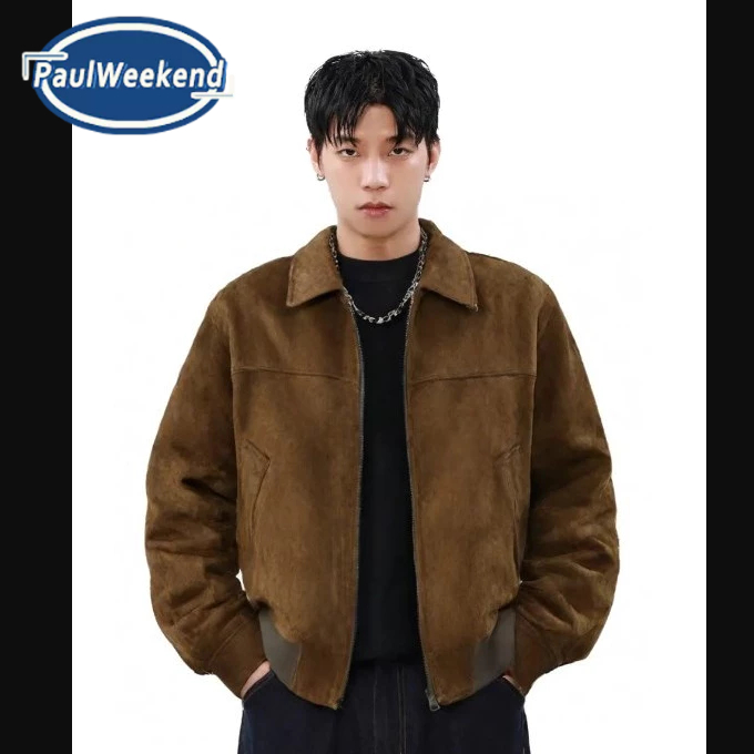 PaulWeekend เสื้อแจ็คเก็ตผู้ชายฤดูใบไม้ร่วงและฤดูหนาวอเมริกันย้อนยุคสั้นหลวมปกซิปแจ็คเก็ตเที่ยวบิน