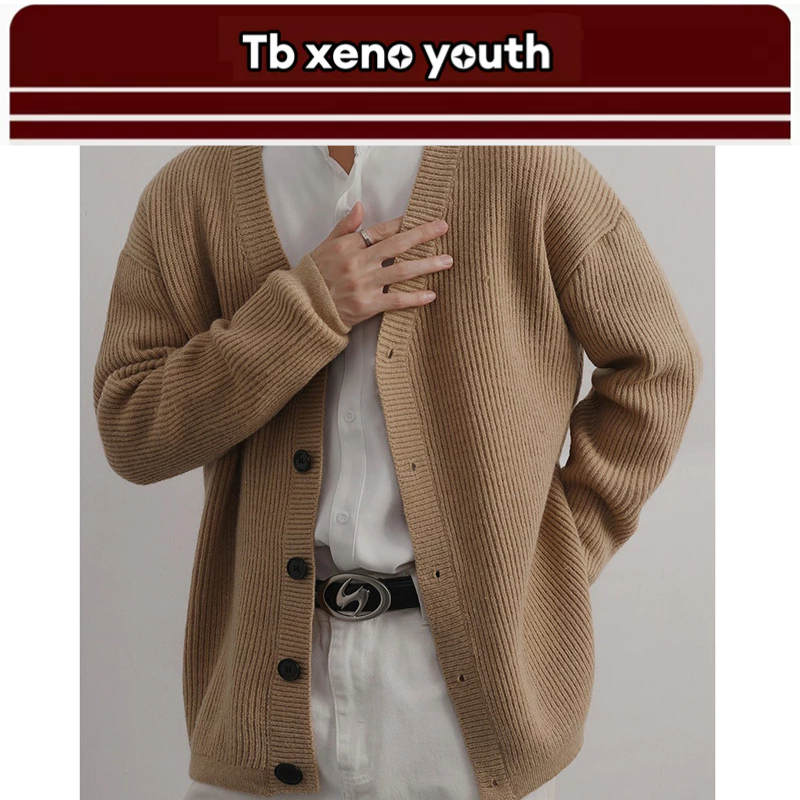 Tb xeno youth เสื้อสเวตเตอร์ผู้ชายเสื้อสเวตเตอร์ถักเสื้อสเวตเตอร์ถักสไตล์เกาหลีทุกการแข่งขันเสื้อคลุมคอวีอินเทรนด์