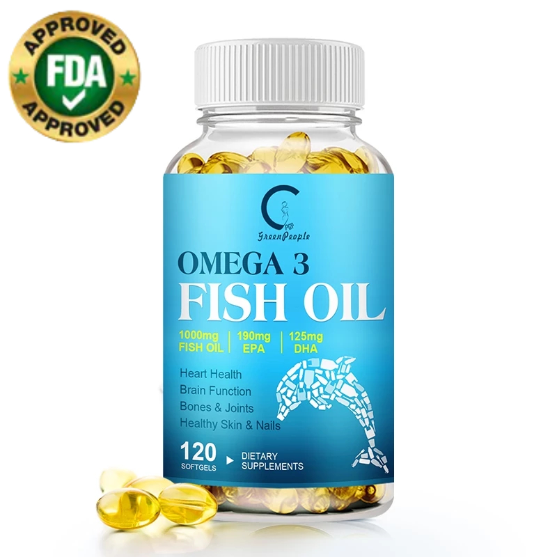 Gpgp Omega 3 Fish Oil Capsules,น้ํามันปลา1000mg,190mg EPA,125mgDHA,Heart,brain,bone,joint,skin,เล็บ,สุขภาพและพลัง,สําหรับผู้ชายและผู้หญิง