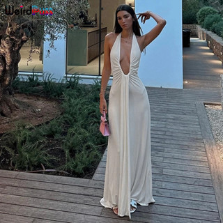 แปลก Puss ชุดเดรสคอวีปิดไหล่รูปเอว Elegant Casual สีทึบเปลือ…