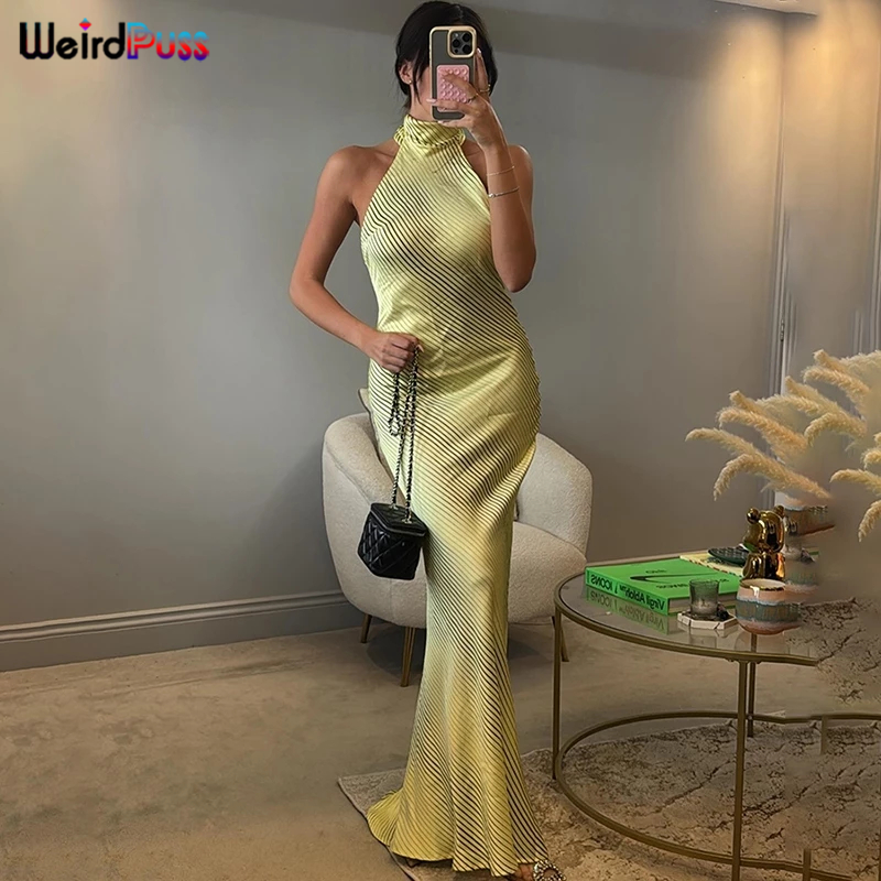 แปลก Puss ชุดเดรสลาย Halter Skinny Bodycon Hip-Covering ผ้าพันแผลดู Slimmer Backless Casual เซ็กซี่สไตล์อเมริกันสาวเผ็ด