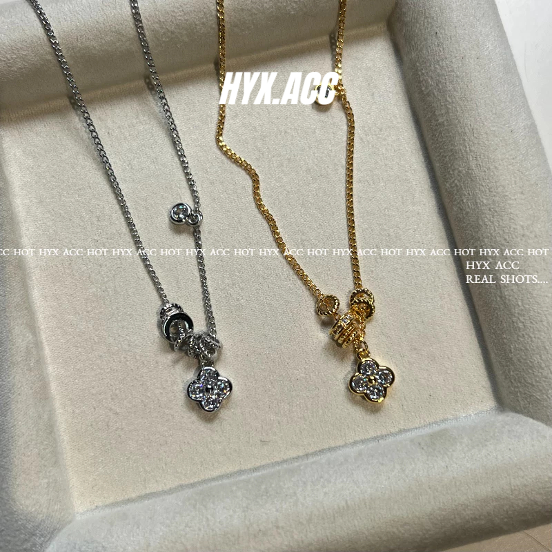 สร้อยข้อมือสร้อยคอผู้หญิง French Entry Lux Vintage Lucky Four-Leaf Clover สร้อยคอ