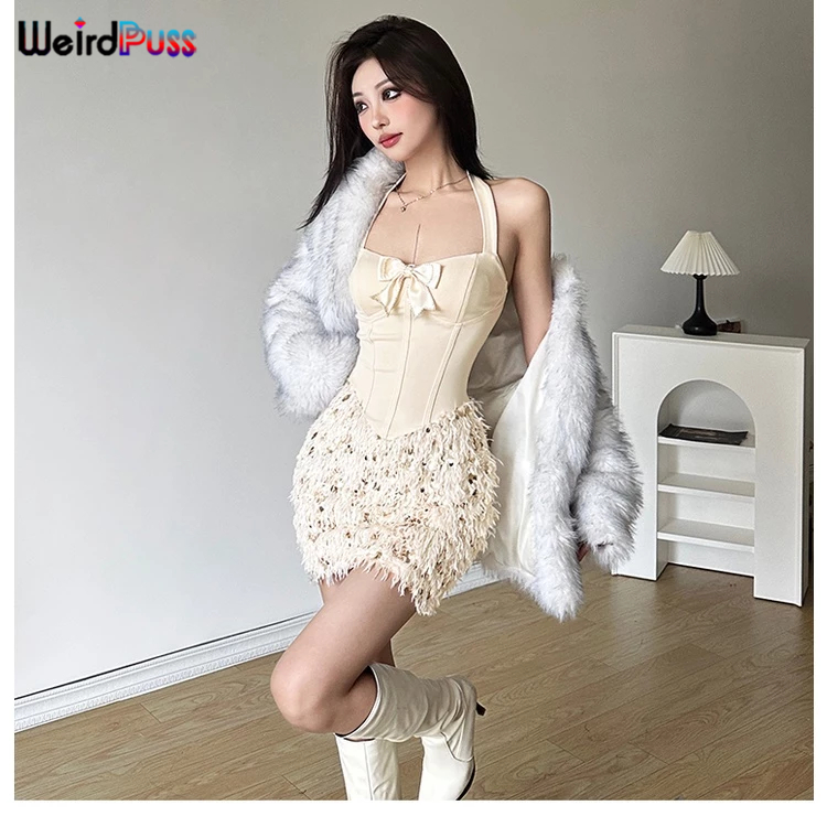 ชุดเดรส แต่งสายคล้องคอเซ็กซี่ สวยหรู สไตล์แอปริคอท สําหรับผู้ใหญ่ - รูปที่ 4