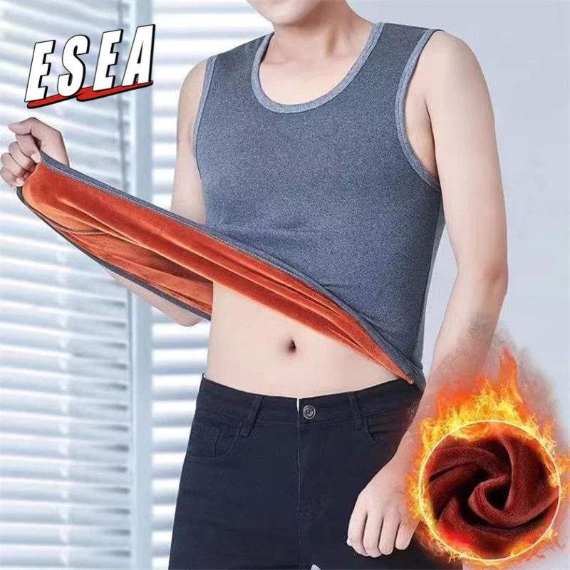 Esea Thermal Vest Mens Fleece-lined Thicken Cold Protection Mens Sleeve Upper Garment
