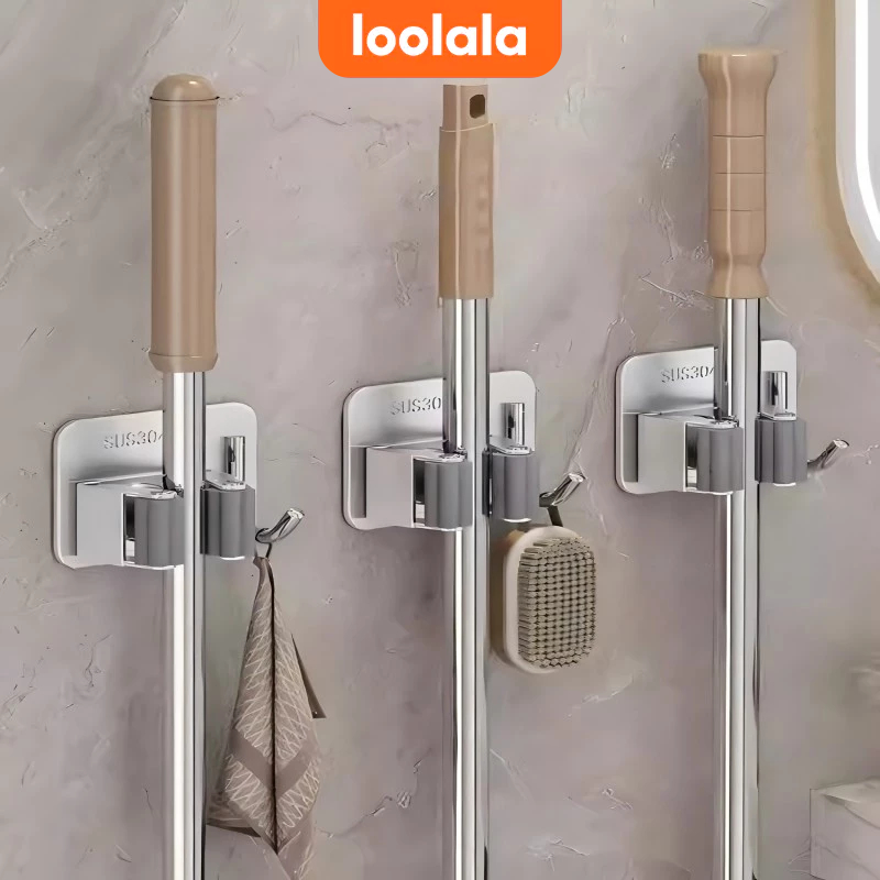 LOOLALA สแตนเลส Mop CLAMP ห้องน้ำติดผนัง Mop Holder ไม่ต้องเจาะ แข็งแรงและทนทาน