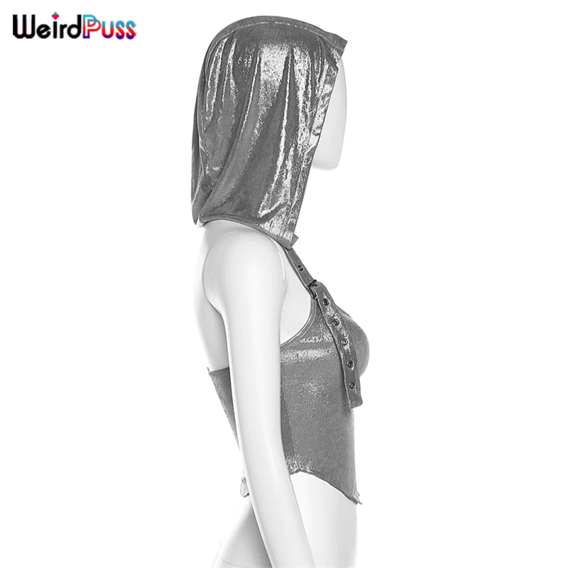 แปลก Puss แฟชั่น Cool เยาวชนผู้หญิงเซ็กซี่แขนกุด Camisoles Backless Hooded Tanks Crop Tops Slim Fit เสื้อกั๊กฤดูร้อนธรรมดา — صورة 8