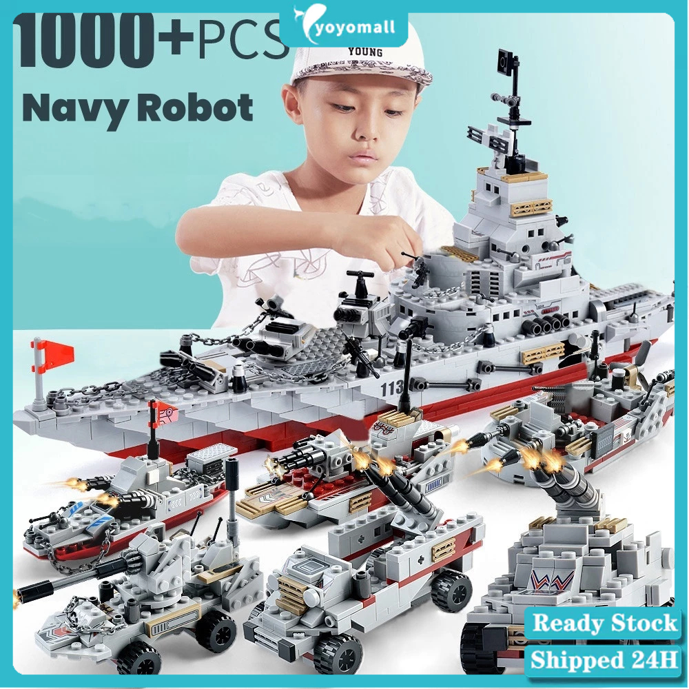 8 in 1 บล็อคตัวต่อ หุ่นยนต์เครื่องบินรบ เรือรบ SWAT ของเล่นเสริมการเรียนรู้เด็ก 1000 ชิ้น