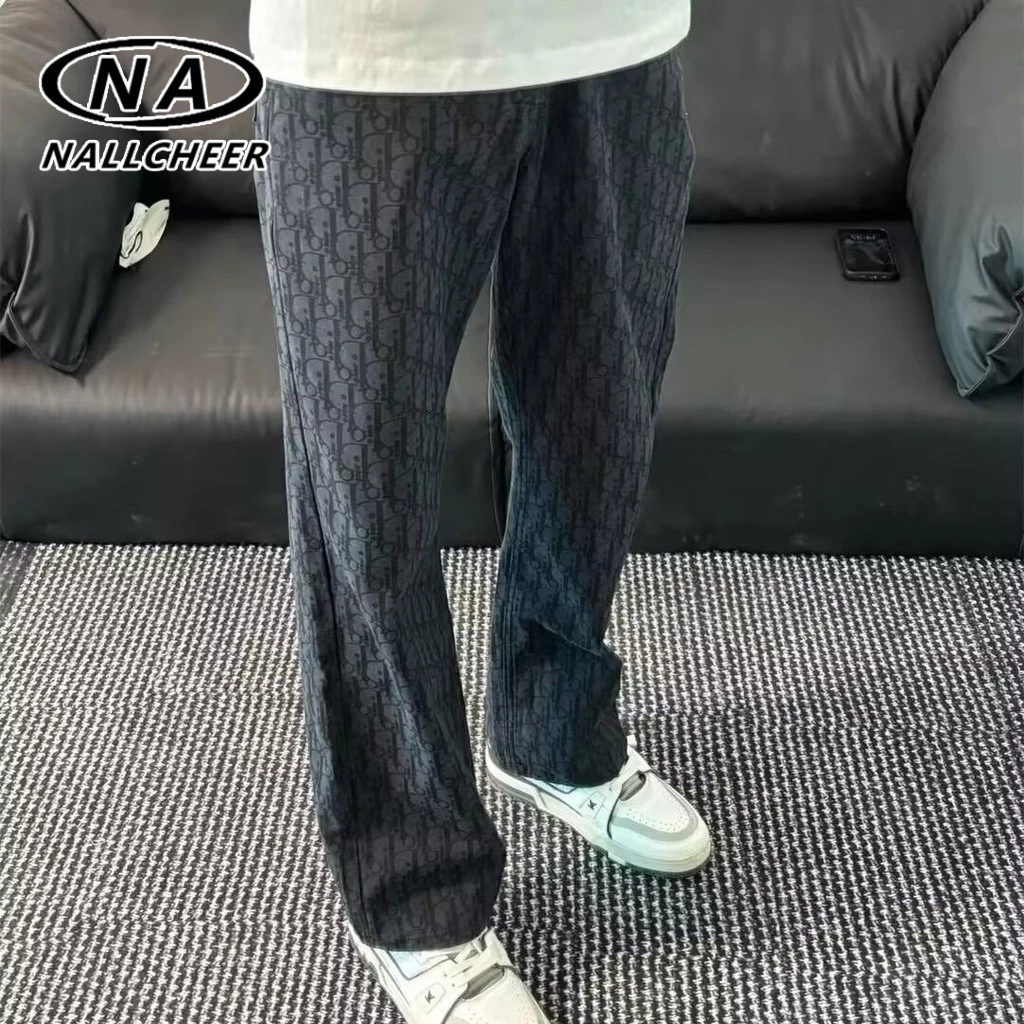 NALLCHEER กางเกงผู้ชายคําใหม่สไตล์อเมริกันหลวมตรงกางเกงลําลอง