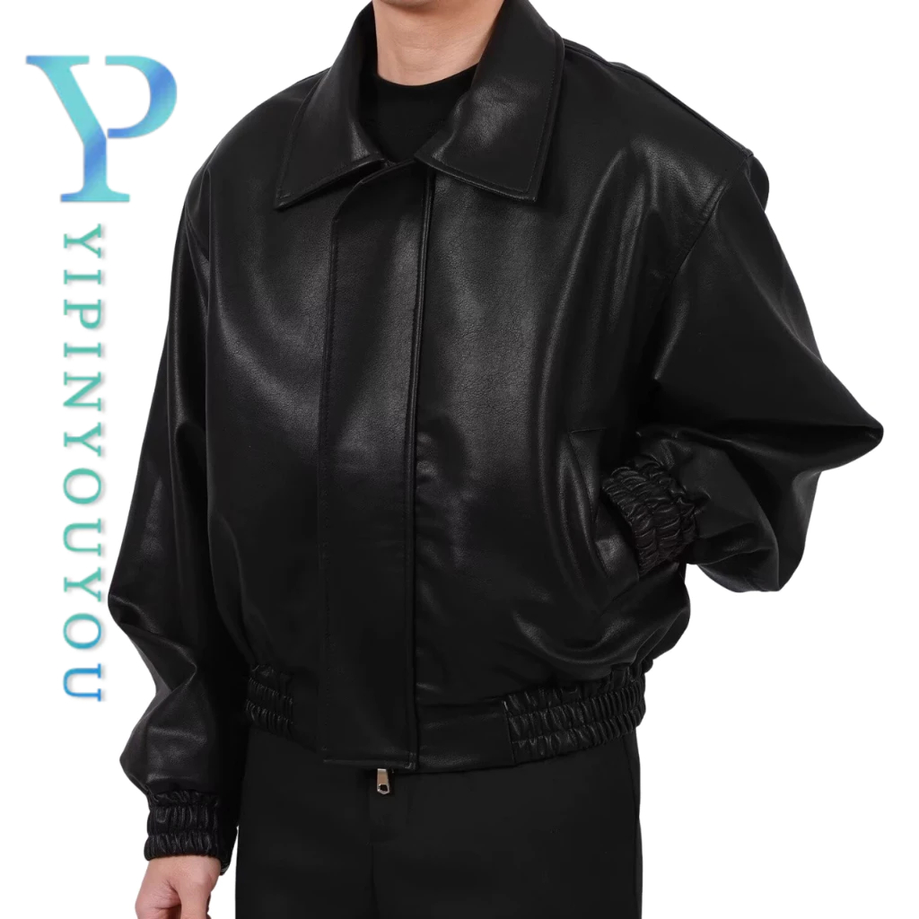 Yipinyoou เสื้อแจ็คเก็ตหนัง PU หรูหราสําหรับผู้ชายฤดูใบไม้ร่วงสไตล์เกาหลีเสื้อแขนยาวระดับไฮเอนด์