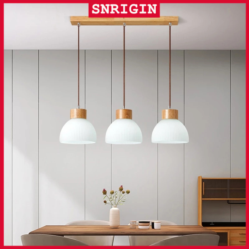 SNRIGIN โคมไฟระย้าแก้ว LED ไม้เนื้อแข็ง ปกป้องดวงตา โคมไฟระย้ากิ่งก้านไม้สำหรับห้องครัว เกลียว E27