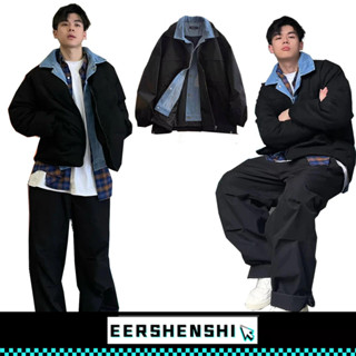 EERSHENSHI เสื้อโค้ทผู้ชายปลอมสองชิ้นใหม่ซอกออกแบบปกหลวมแฟชั…