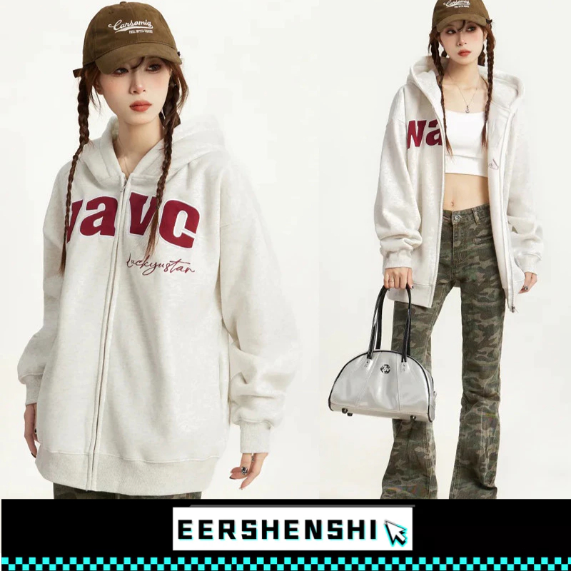 EERSHENSHI เสื้อฮู้ดผู้ชายเย็บปักถักร้อยกํามะหยี่ย้อนยุคสไตล์ฮ่องกงเก๋คาร์ดิแกนหลวมเสื้อสไตล์ตะวันตก