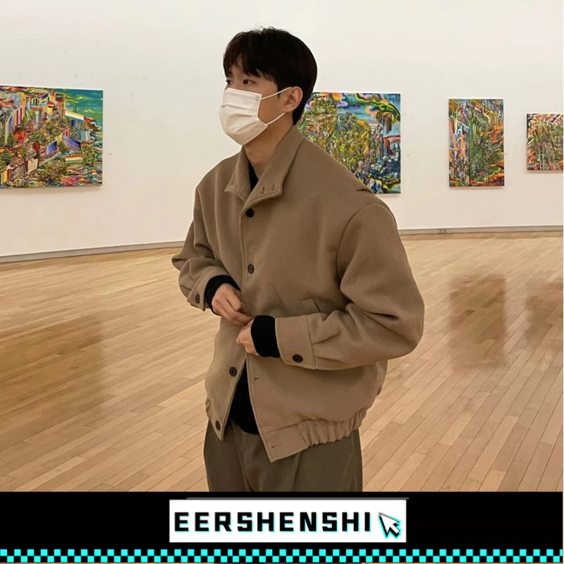 EERSHENSHI เสื้อแจ็คเก็ตผู้ชายแฟชั่นแบรนด์ ชุดทํางาน คอตั้งผ้าขนสัตว์สไตล์อังกฤษ ซอก ออกแบบ ชุดเบสบอล