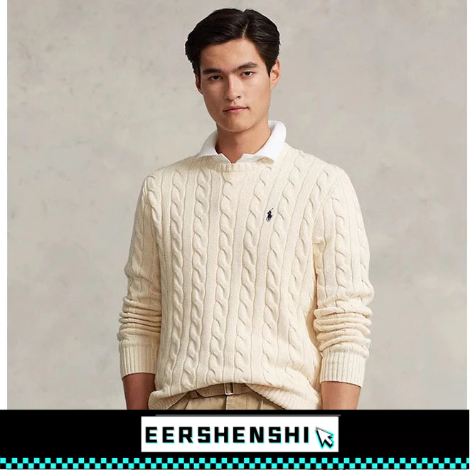 EERSHENSHI เสื้อกันหนาวผู้ชาย ราล์ฟ ม้า โลโก้ปักคอลูกเรือเสื้อถักฤดูใบไม้ร่วงเสื้อหนาว