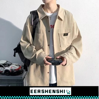 EERSHENSHI เสื้อเชิ้ตผ้าลูกฟูกแขนยาวผู้ชายเสื้อเชิ้ตทรงหลวมแ…