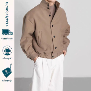 เสื้อแจ็คเก็ตผู้ชายแฟชั่นแบรนด์ ชุดทํางาน คอตั้งผ้าขนสัตว์สไ…