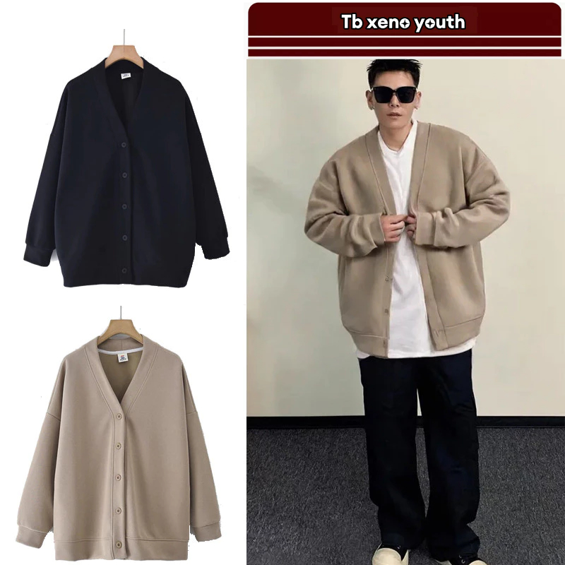 Tb xeno youth เสื้อสเวตเตอร์คาร์ดิแกนผู้ชายเสื้อสเวตเตอร์สีพื้นเข้าชุดกันอินเทรนด์และเป็นที่นิยม