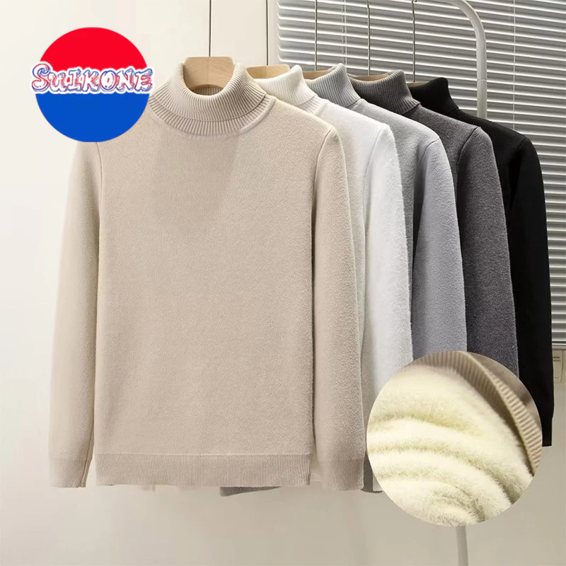 SUIKONE ซุยโคเนะ เสื้อกันหนาวผู้ชายใหม่พร้อมเสื้อสเวตเตอร์คอเต่าครึ่งตัวสไตล์เกาหลีอินเทรนด์เรียบง่ายลําลองโมโนโครมด้านบนผ้านุ่มและอบอ