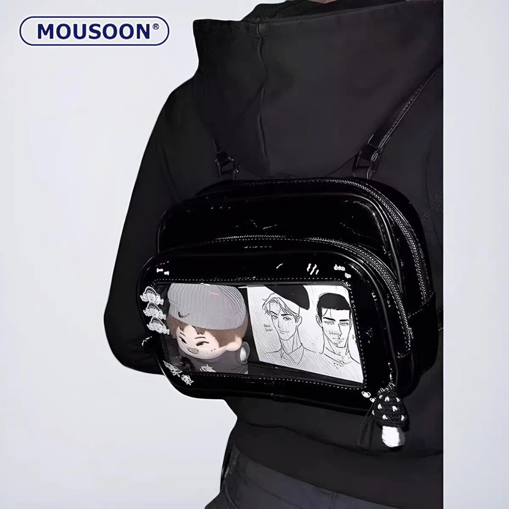 MOUSOON Lori Small Food Shoulder Pain Bag New Sweet Cool All-Match Patent Leather Y2K Commuter Texted Satchel