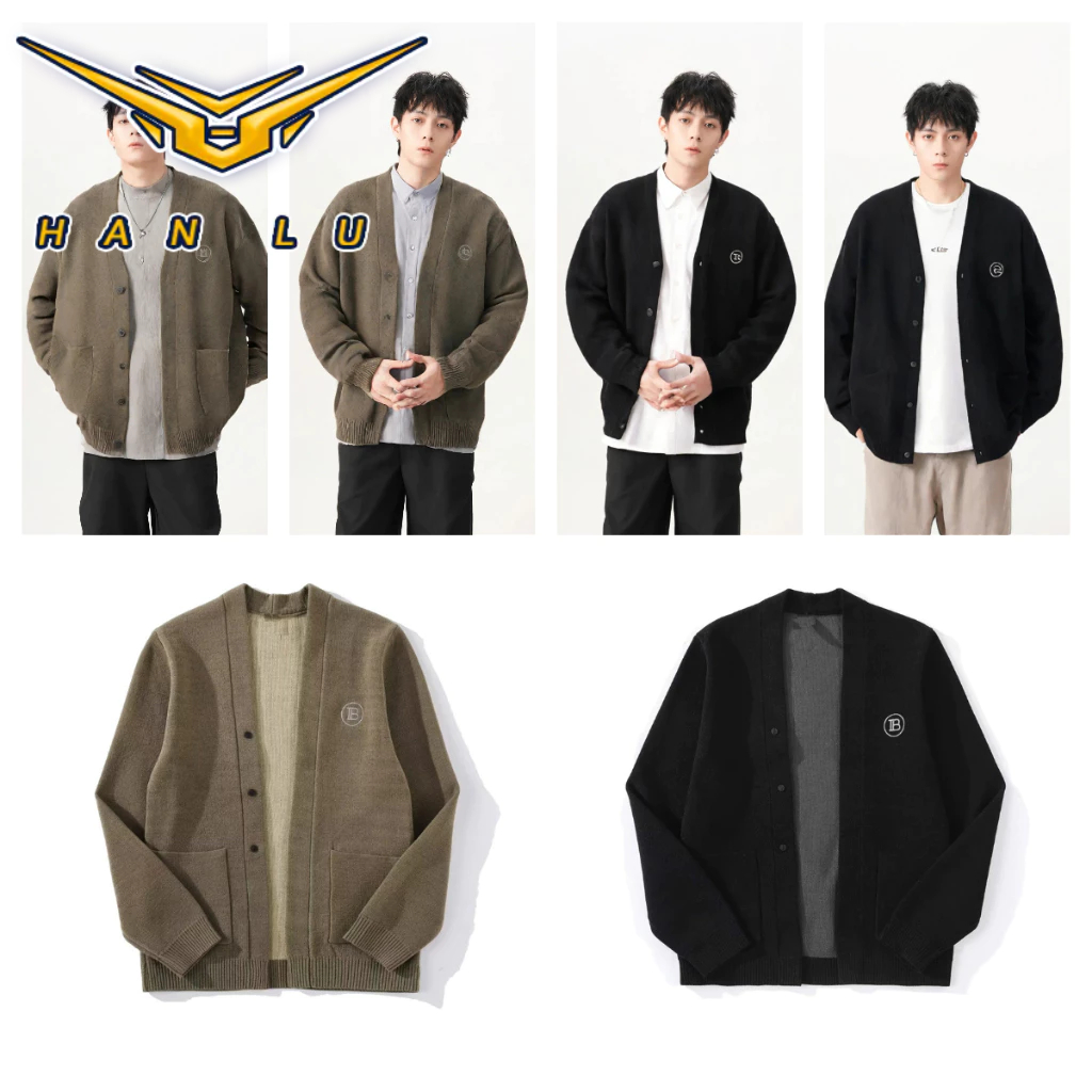 HANLU เสื้อถักนิตติ้งผู้ชายเสื้อสเวตเตอร์ถักญี่ปุ่นเกาหลีสบายๆหลวมเสื้อกันหนาว