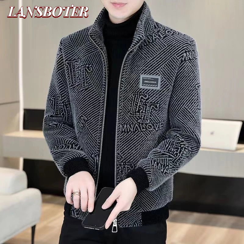 Lansboter เสื้อแจ็คเก็ตขนสัตว์ผู้ชายสไตล์เกาหลี Trench สีเทาสีดําเสื้อคลุมฤดูหนาว
