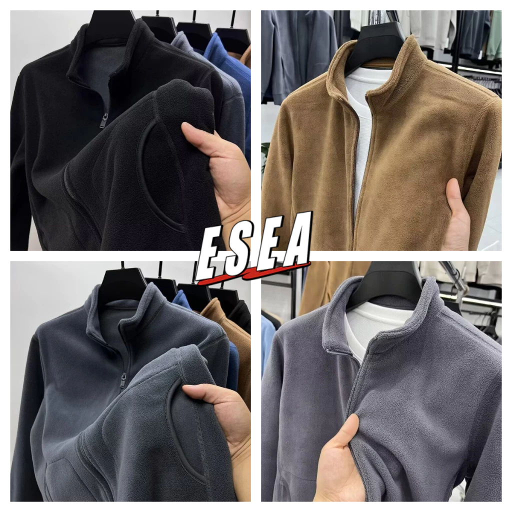 Esea เสื้อกันหนาวขนแกะเสื้อโค้ทฤดูใบไม้ร่วงและฤดูหนาวผู้ชาย Monochrome Casual