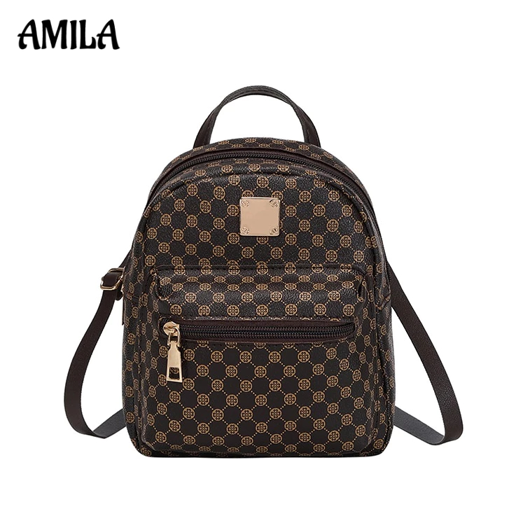 AMILA กระเป๋าเป้ใบเล็กสไตล์เกาหลีแฟชั่นกระเป๋าสะพายข้างหนังสิทธิบัตร
