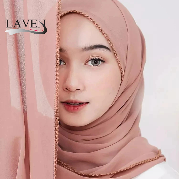 Laven มุสลิม Headscarf ธรรมดา Lacework ฟองชีฟองผ้าคลุมไหล่ผ้าพันคอผู้หญิงสบายชีฟอง Hijab ผ้าคลุมไหล่