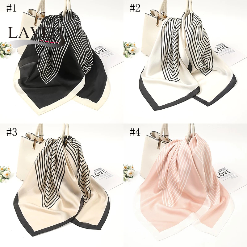 Laven ลายพิมพ์ Hijab เลียนแบบผ้าพันคอผ้าไหมสแควร์ซาติน Hijab มุสลิม Neckerchief ผู้หญิงผ้าพันคอผ้าคลุมไหล่